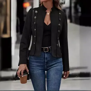 Veste vintage en daim noir pour femme avec boutons métalliques à double boutonnage