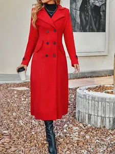 Elegante cappotto in lana rosso doppiopetto da donna per l'autunno inverno