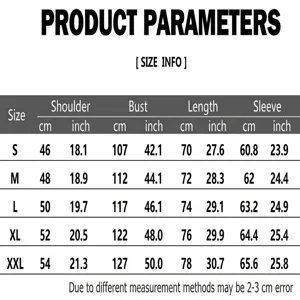 Comprehensive size chart for men's leather motorcycle jacket in both cm and inches