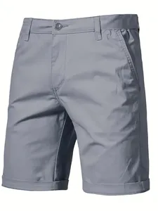 Close-up of grey men's casual shorts showing fabric texture and pocket detail