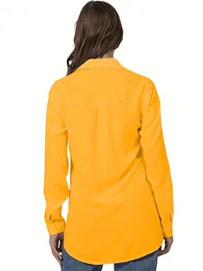 Elegant yellow long-sleeved blouse for women featuring a stylish back pleat detail