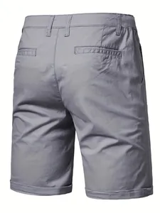 Detailed back view of grey cotton casual shorts for men featuring rear pockets.