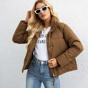 Chaqueta Acolchada Corta para Mujer Cuello Alzado Ajuste Holgado Abrigo Acolchado Cálido de Invierno Poliéster Algodón de Plumón