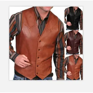 Vintage Herren Pferdeleder Weste Einreihig V Ausschnitt Weste Retro Motorrad Lederjacke Ärmelloses Top Für Männer