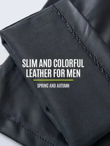 Dettaglio di pantaloni in pelle PU nera slim da uomo con morbida fodera interna opaca