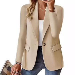 Elegante kaki dames blazer met lange mouwen en één knoop voor het najaar en herfst