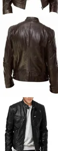 Rück- und Vorderansicht einer schmal geschnittenen Herren-Lederjacke aus PU