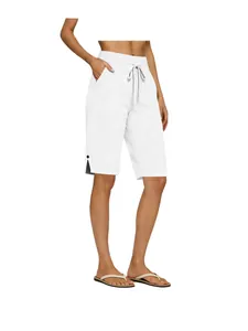 Short décontracté en coton et lin blanc avec cordon de serrage et poches