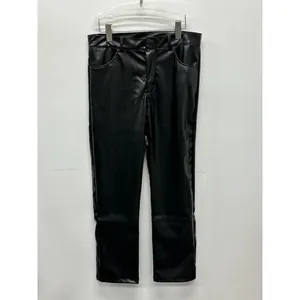 Professional men's black PU leather windproof pants with slim-fit straight leg design