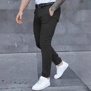 Men's slim fit solid color casual trousers in black for a business casual look