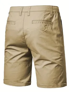 Back view of khaki men's casual cotton outdoor shorts with functional welt pockets