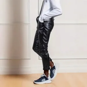 Pantaloni slim in pelle PU nera da uomo in stile motociclistico casual moderno