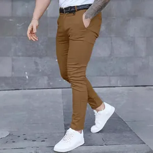Men's slim-fit casual trousers in khaki brown, stylish business casual daily fashion pants