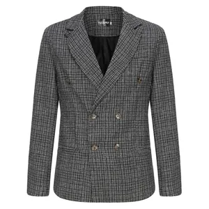 Blazer décontracté à boutonnage croisé avec motif pied-de-poule pour hommes