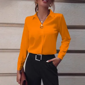 Elegante blusa naranja de manga larga para mujer, top de moda de estilo profesional