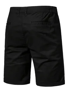 Back view detail of black slim fit cotton men's casual shorts for outdoor camping