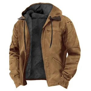 Robuste Herren Freizeitjacke mit Kapuze, warmem Fleece-Futter und Reißverschlusstaschen, Braun