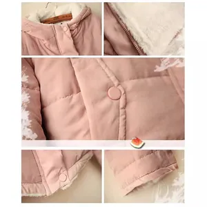Pink fleece-lined padded winter jacket with hood for women and girls, minimalist style