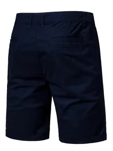 Back view of navy blue men's slim fit cotton shorts for outdoor camping and casual wear