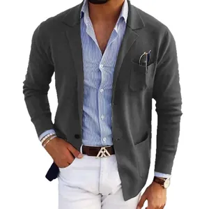Elegant men's dark grey casual blazer slim fit business suit jacket for formal social events
