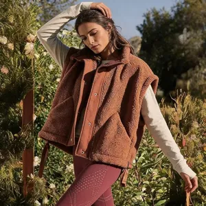 Warm brown fleece vest for women, sleeveless shearling waistcoat for outdoor style