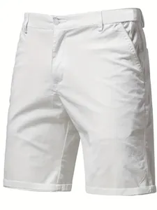 Close-up detail showing the texture and cut of white cotton men's casual straight shorts