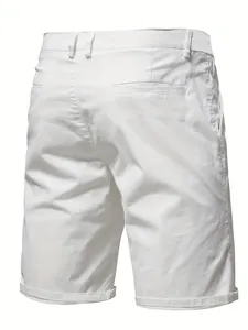 Close-up back view of white slim fit men's casual cotton shorts with welt pockets