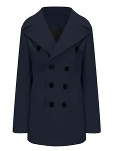 Chaquetón clásico de lana azul marino para hombre con diseño de solapa de doble botonadura