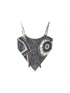 Vintage paisley print satin bandana camisole top with adjustable straps and backless design