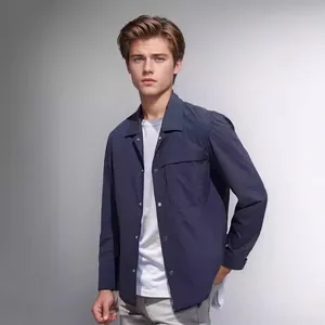 Veste Utilitaire en Polyester Style Workwear pour Hommes Coupe Ample Coupe-Vent Simple Boutonnage Veste Mode pour Automne Printemps