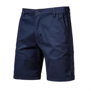 Classic men's casual navy blue cotton shorts featuring slim fit and straight leg cut