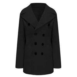 Abrigo clásico de lana negra cruzado para hombre con elegantes solapas de muesca.