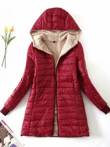 Chaqueta Acolchada de Mujer Invierno Longitud Media Con Capucha Forro de Sherpa Abrigo Ajustado Cortavientos Cálido Top