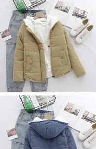 Detailansicht der kurzen, warmen Damen-Winterjacke mit Fleece-Futter und Kapuze