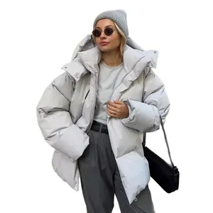 Damen Oversized Steppjacke mit Kapuze, lockerer Wintermantel für Herbst und Winter
