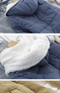 Detaillierte Makroansicht der Winter-Steppjacke mit weichem weißem Lammfellfutter