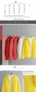 Detail view of women's lightweight padded jacket including size chart and color options