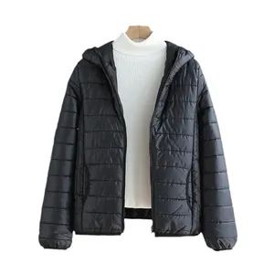 Classic black lightweight hooded puffer jacket for women, stylish winter outerwear
