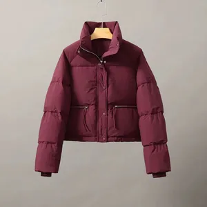 Damen Winter Kurz Pufferjacke Stehkragen Warm Brot Mantel Koreanischer Stil Locker Verdickt Polyester Wattierte Oberbekleidung Top