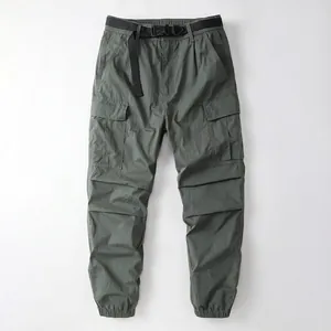 Men's Japanese Style Cargo Pants Multi-Pocket Jogger Pants Cotton Blend Sweatpants With Adjustable Belt Casual Urban Bottoms