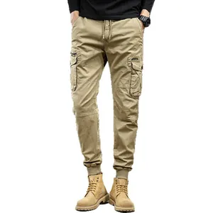 Stylish men's Japanese khaki cargo joggers with loose fit and multi-pocket outdoor design