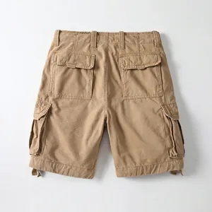 Back view of men's khaki cargo shorts with multiple pockets for summer casual wear