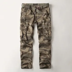 Men's American Vintage Cargo Pants Multi-Pocket Cotton Camouflage Casual Outdoor Straight Leg Work Trousers With Belt