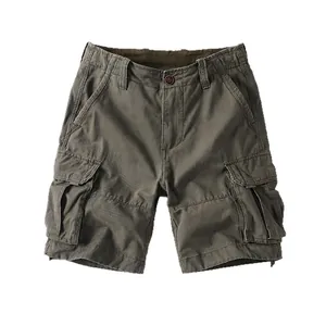 Classic men's military-inspired khaki cargo shorts with multiple utility pockets