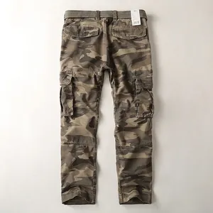 Men's American vintage pure cotton camouflage cargo pants with multi-pockets back view