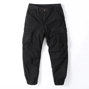 Vintage black men's cargo jogger pants made from premium cotton fabric for casual wear