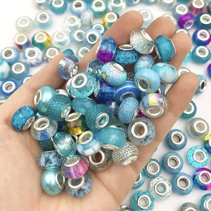 Mixed set of 80 blue and purple large-hole beads for DIY bracelet jewelry