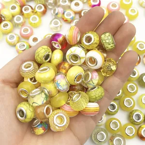 Mixed yellow large hole beads for DIY jewelry making charm bracelets 80 pieces