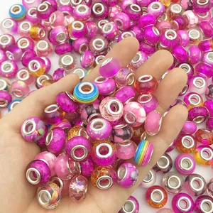 80pcs mixed pink and purple DIY large hole beads and charms for jewelry bracelet making