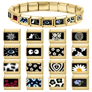 Pulsera de charms modulares italianos dorados con eslabones de esmalte